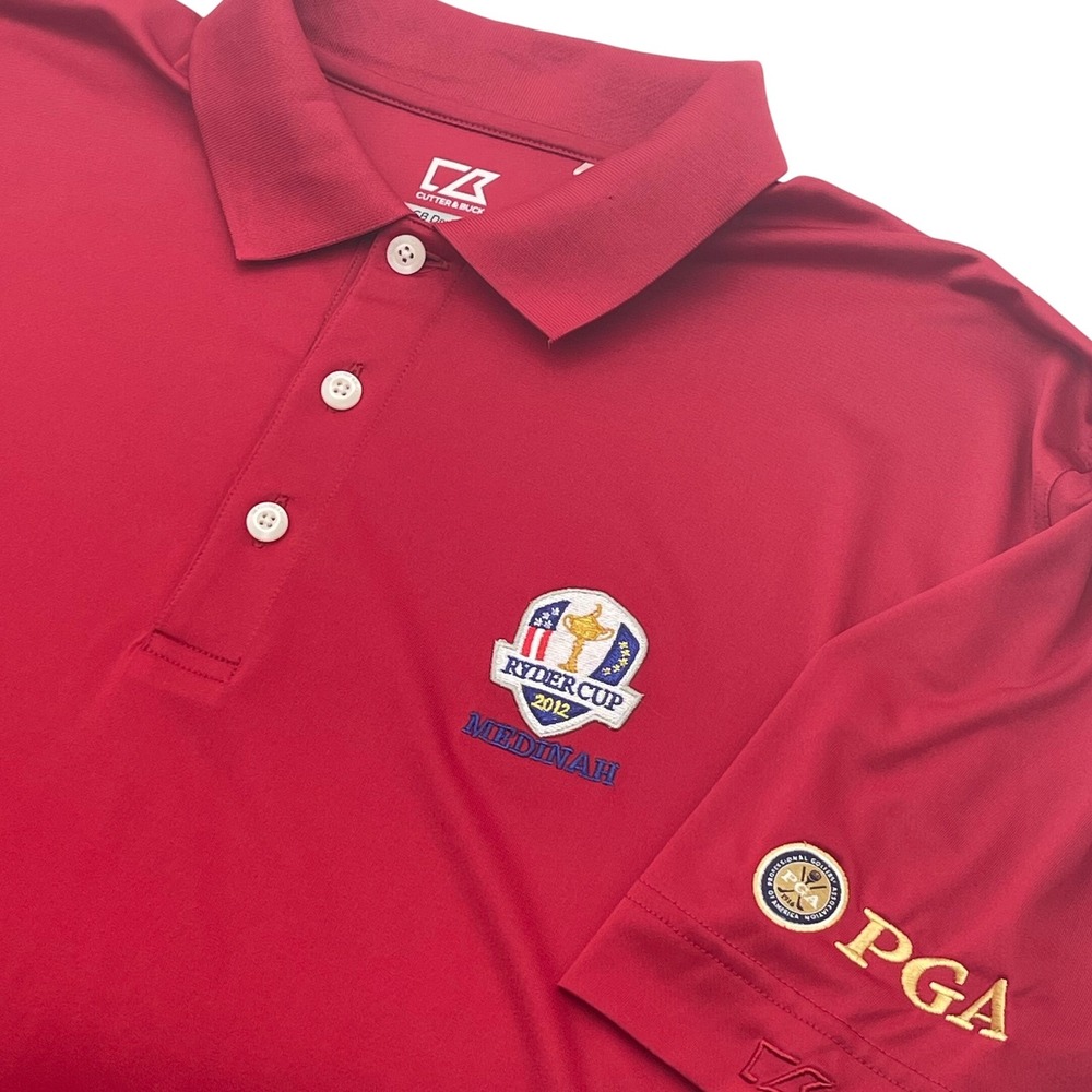 Cutter Buck Mens Ryder Cup 2012 Medinah Golf Polo Shirt L Red CB DryTec PGA Tour